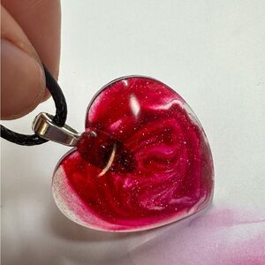Red Shimmer Swirl Heart Pendant Necklace Handmade